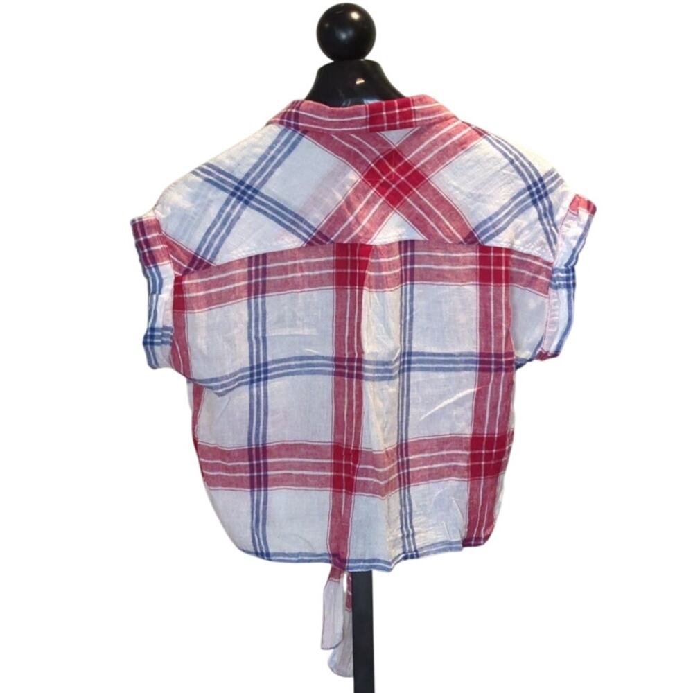 Rails Womens Linen Blend Top Size Large Red Blue Plaid Front Tie Button Front - Picture 4 of 8